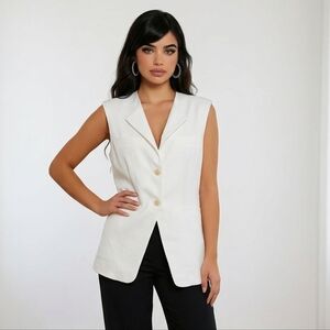 Takara Lined Ivory Sleeveless Blazer Vest W/Front Pockets Women's XL NWT